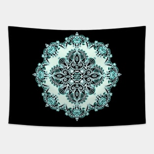 Aqua Lace Mandala on Cream Tapestry