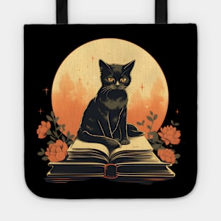 Floral Black Cat And Book Catshirt Tote