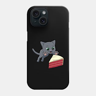 Russian Blue Cat excited to eat Red Velvet Cake Phone Case