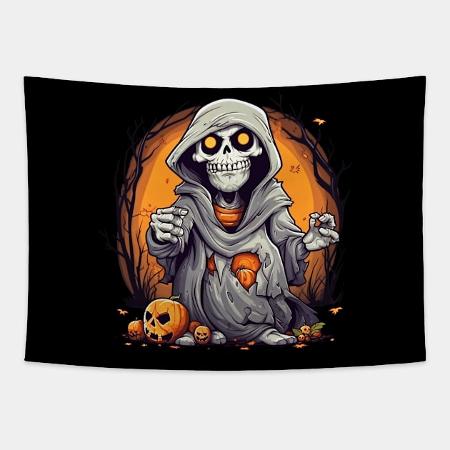 Eerie Halloween Ghoul Art - Spooky Season Delight Tapestry by Captain Peter Designs