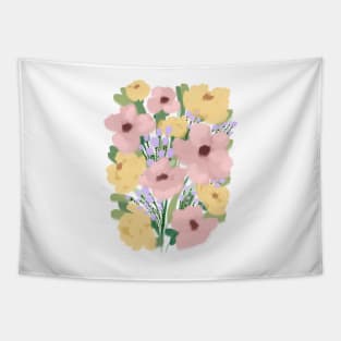 Pink Abstract Wild Flowers Illustration Tapestry