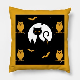 a cat and an owl midnight Pillow