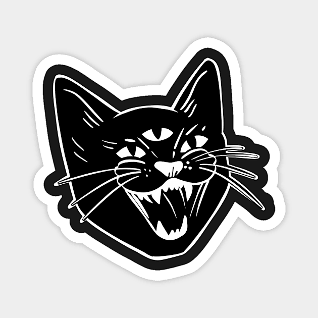 Hissing three eyed Black cat Magnet by SusanaDesigns