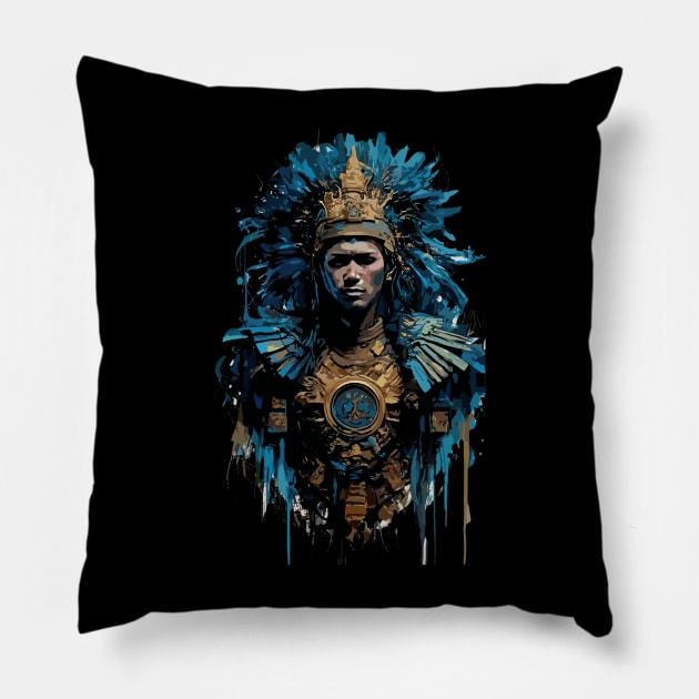 Mayan God of Rain and Lightning in Ink Painting Style Pillow by diegotorres