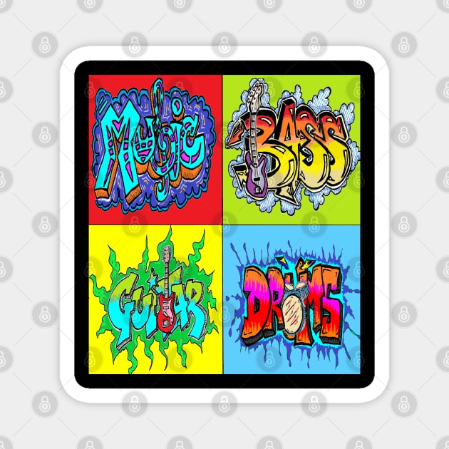 Graffiti Pop Art Music Bass Guitar Drums Magnet by LowEndGraphics