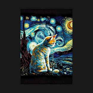 Cool Cat Portrait - Van Gogh The Starry Night Style T-Shirt