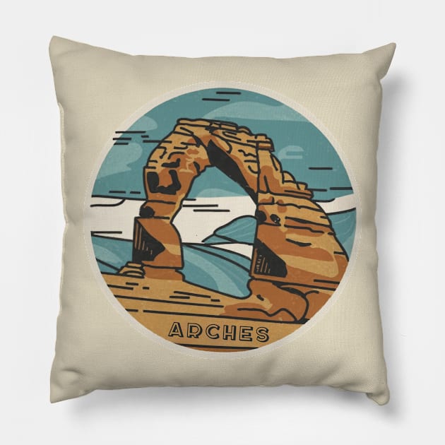 Arches National Park Travel Sticker Pillow by GreenMary Design