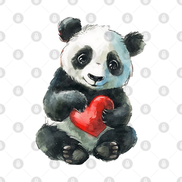 Valentine Giant Panda Bear Holding Heart by Chromatic Fusion Studio