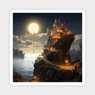 "Moonlit Cliffside Castle: A Majestic Nighttime Fantasy Escape" Magnet