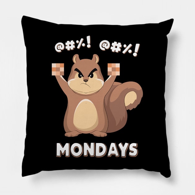 Mad Squirrels Gift I Hate Mondays Middle Finger Monday Pillow by ELFEINHALB