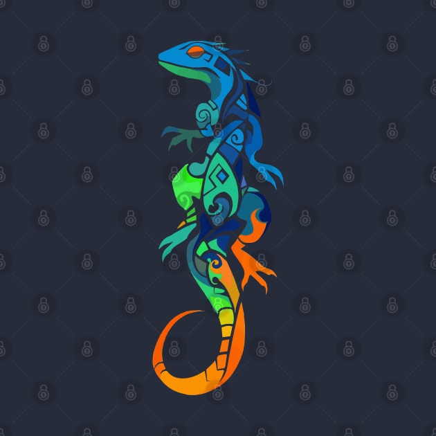 Colorful lizard with tribal motif by etherElric