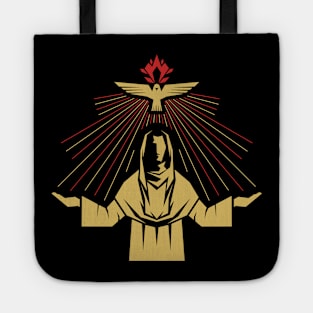 Jesus and the dove descending on Him is a symbol of the Holy Spirit. Tote