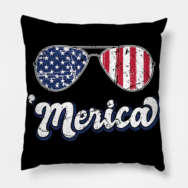 July 4th 'Merica American Flag Fourth of July Gift Pillow by qwertydesigns