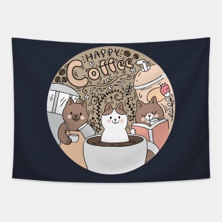 happy coffee cat Tapestry