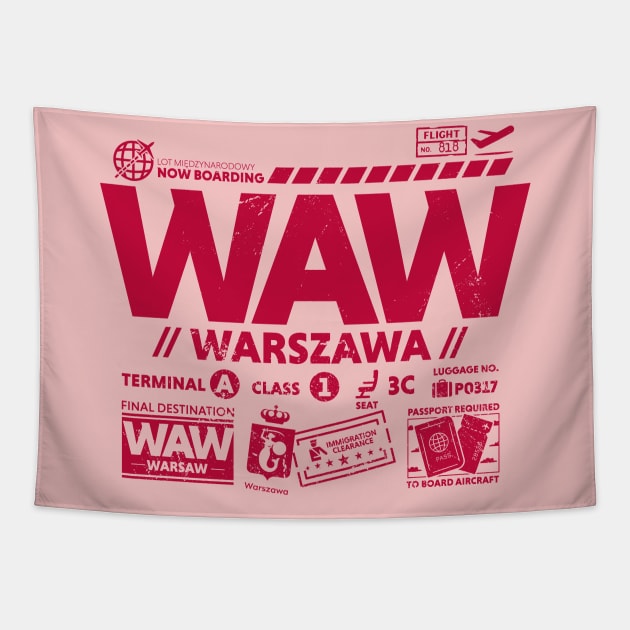 Vintage Warsaw WAW Airport Code Travel Day Retro Travel Tag Poland Tapestry by Now Boarding