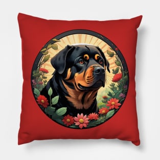 Rottweiler Flower Sunrise Pillow