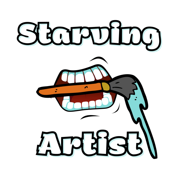 Starving Artist bubble letters with cartoon mouth and dripping paint brush by MGuyerArt