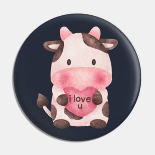 I Love You Cute Cow Holding Heart Valentines Day Couple Gift Pin