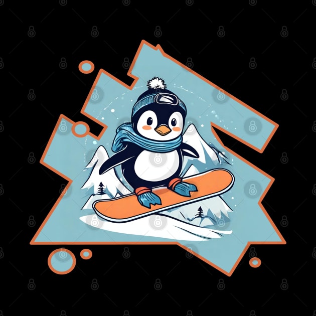 Penguin Snowboarding by Ilustradamus