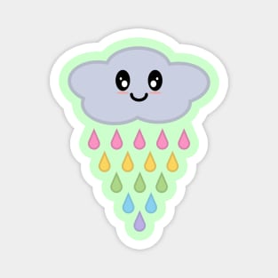 Kawaii Cute Raining Rainbow Rain Cloud in Green Magnet