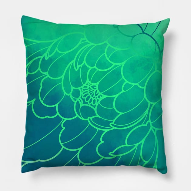 blue and green botanical pattern Pillow by weilertsen