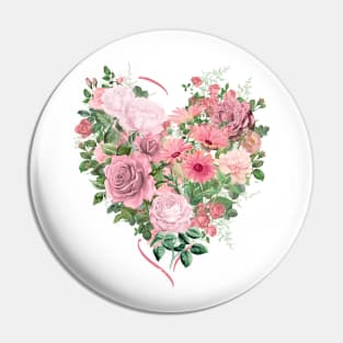 Pink Floral Heart Pin