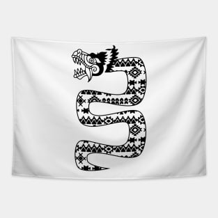 Aztec pattern snake dragon black Tapestry