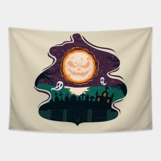 Smiling pumpkin moon Tapestry