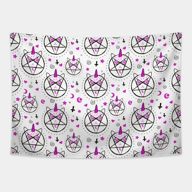 Cute demon-cat in pentagram Tapestry by Agras