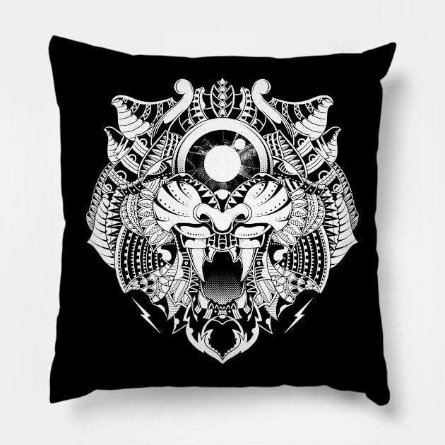 One Eye Tiger Pillow by GODZILLARGE