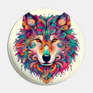 Psychedelic illustration of a wolf Pin