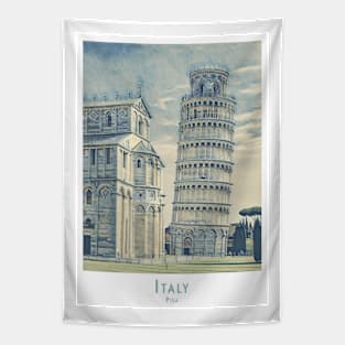 Vintage Retro Pisa Tower Watercolor Poster Tapestry