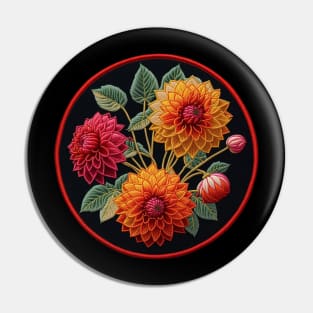 Fiery Dahlias Embroidered Patch Pin