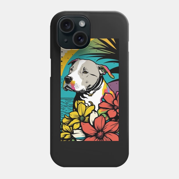 American Staffordshire Terrier PitBull Dog Vibrant Tropical Flower Tall Retro Vintage Digital Pop Art Portrait 6 Phone Case by ArtHouseFlunky