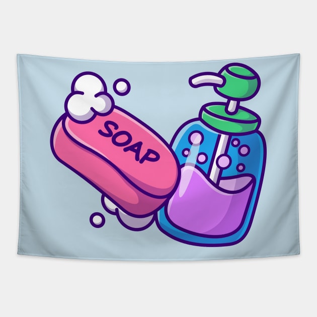 Floating Bar Soap And Liquid Soap Cartoon Tapestry by Catalyst Labs