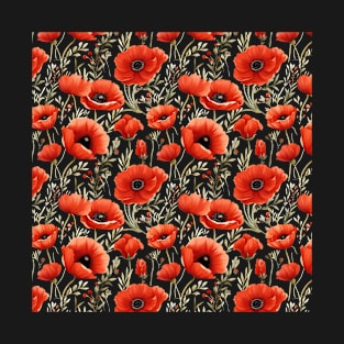 Red Poppies Watercolor Pattern #1 T-Shirt