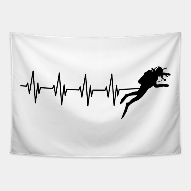 Scuba diver heartbeat Tapestry by KC Happy Shop