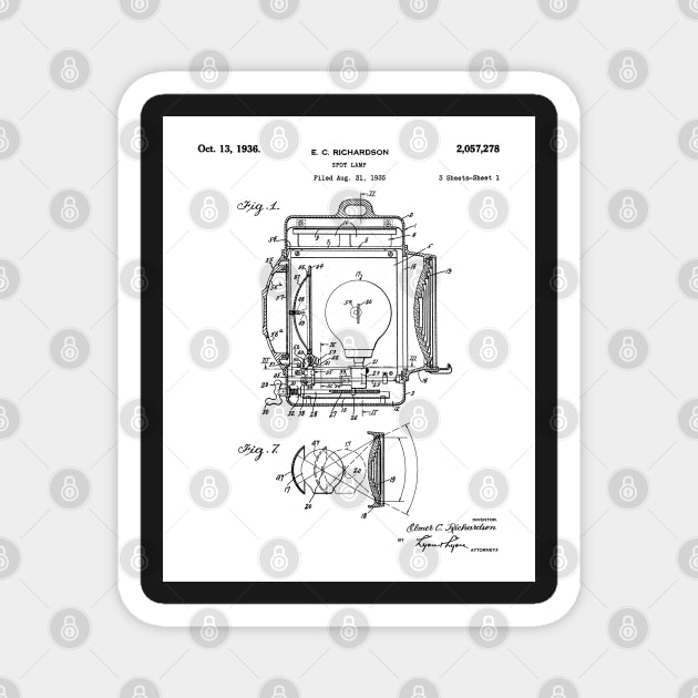 Film Spot Lamp Patent - Cinema Student Film Student Art - White Magnet by patentpress