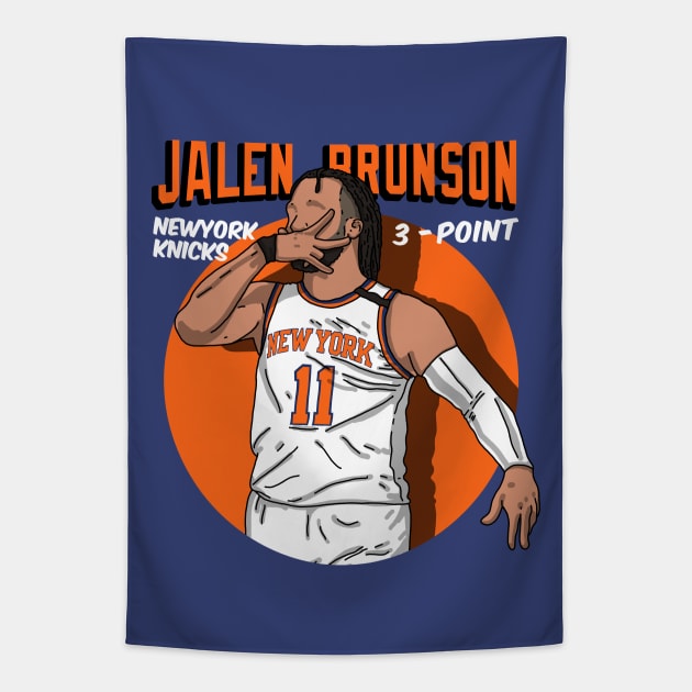 Jalen Brunson 3 Point Celebration Tapestry by Luna Illustration