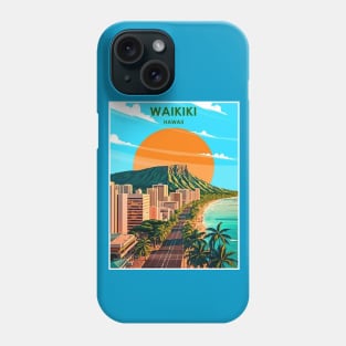 Waikiki Honolulu Hawaii Travel and Tourism Advertising Print Phone Case