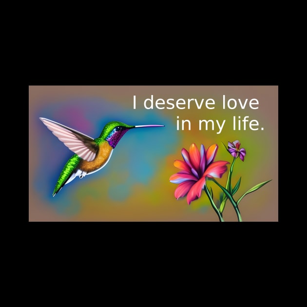 Love mantra with hummingbird colorful design by Dok's Mug Store