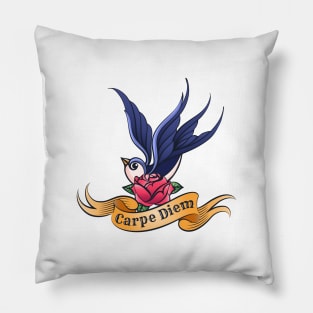 Swallow with Rose and Ribbon Pillow