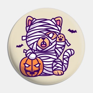 Cute Dog Mummy Holding Pumpkin Cartoon Pin