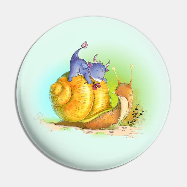 Dragon on a snail Pin by Leehollandart