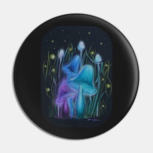 Fireflies and Psychadelic Mushrooms Glowing in the Dark Pin