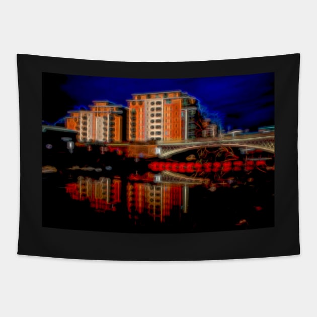 Leeds Water Front Night Time Impressionist Tapestry by zglenallen