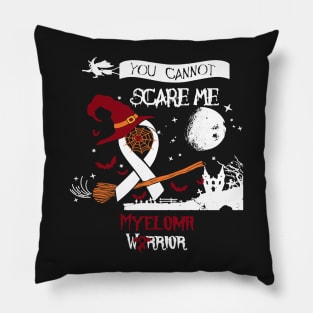 Myeloma Awareness Witches Halloween Burgundy Ribbon In This Family No One Fights Alone Pillow