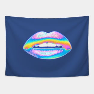 New Holographic Lips on Blue Tapestry