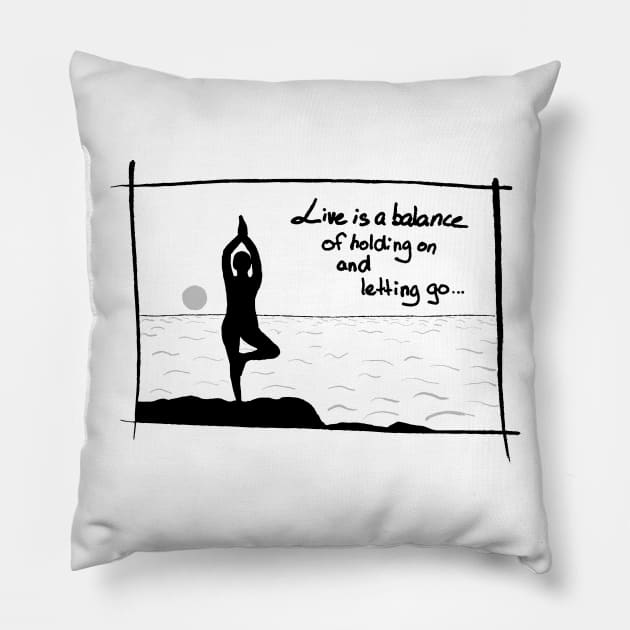 Girl doing yoga with a quote Pillow by jitkaegressy