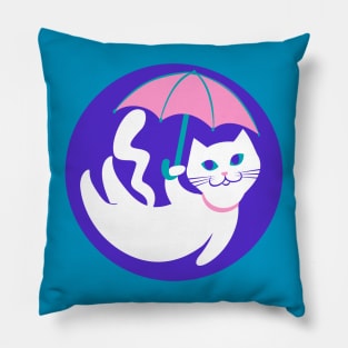 White Cat/ Pink Umbrella Pillow